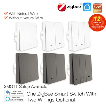 Moes Sasha Zigbee Smart Switch AC100-250V Не се Изисква Неутрален Проводник 1/2/3 Група, с монтиран на стената Лампа Бутон Превключвател Поддръжка на Smart Lfie Алекса