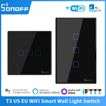 SONOFF T3 Wifi Умен Стенен Прекъсвач на EU-US Smart Home 1/2/3 Gang Smart Switch 433 RF / Гласов / ПРИЛОЖЕНИЕ Управление Работи С Алекса Google Home