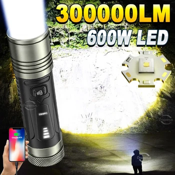 Мощен светодиод бял лазерен фенерче Super Bright Zoom, тактически фенер Type-C, акумулаторна батерия с дисплей мощност, градинска лампа туризъм